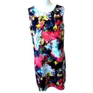 Worthington Women's Sleeveless Multi Color Floral Stretch Zip Back Dress Size Lg